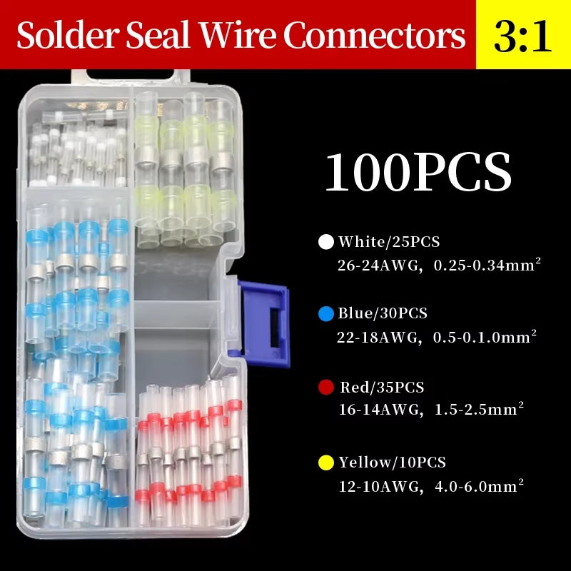 10 ~ 500Pcs Solder Seal Wire Connectors Kit Heat Shrink Butt Crimp Terminals Waterproof Electrical Cable Splice Connector