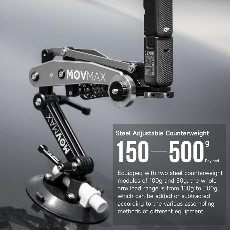 MOVMAX Blade Arm Car Accessories Camera Phone Suction Mount Camera Shock Mount for Phone Camerasfor DJI Pocket 3, Insta 360, and Gopro