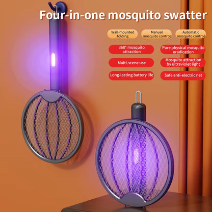 Upgraded 4 in 1 Electric Mosquito Killer Foldable Handheld Bug Zapper USB Rechargeable Fly Swatter with UV Light Trap Insect