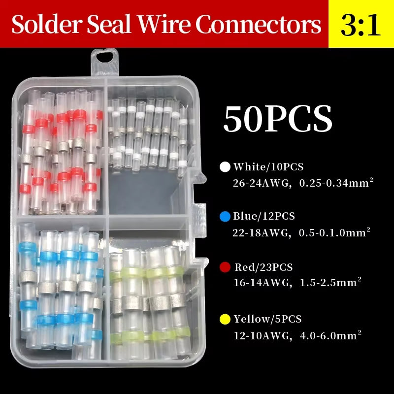 10 ~ 500Pcs Solder Seal Wire Connectors Kit Heat Shrink Butt Crimp Terminals Waterproof Electrical Cable Splice Connector