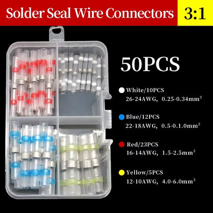 10 ~ 500Pcs Solder Seal Wire Connectors Kit Heat Shrink Butt Crimp Terminals Waterproof Electrical Cable Splice Connector
