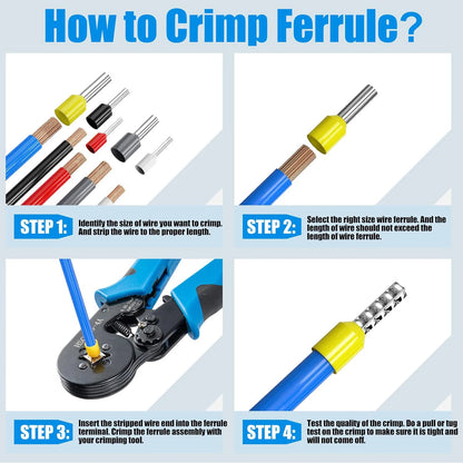Ferrule Crimping Tool Kit, Crimper Plier with 1250PCS Wire Ferrules Kit Wire End Terminals, Self-Adjustable Ratchet Tool Set