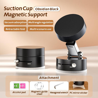Foldable Magnetic Phone Stand ，Vacuum Magnetic Suction Phone Holder, Magnetic Suction Phone Mount, 360°Rotatable Vacuum Magnetic Phone Stand, Foldable and Retractable Double-Sided Magnetic Phone Holder for All Phones (Black)