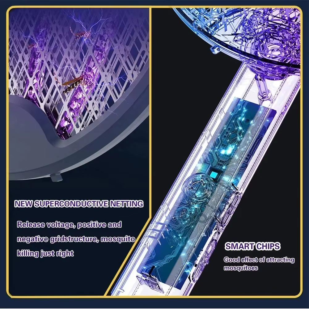 Upgraded 4 in 1 Electric Mosquito Killer Foldable Handheld Bug Zapper USB Rechargeable Fly Swatter with UV Light Trap Insect