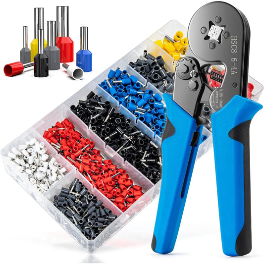 Ferrule Crimping Tool Kit, Crimper Plier with 1250PCS Wire Ferrules Kit Wire End Terminals, Self-Adjustable Ratchet Tool Set