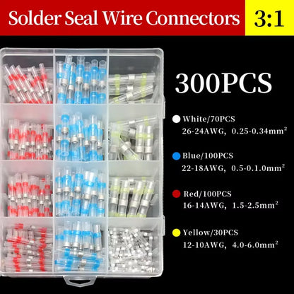 10 ~ 500Pcs Solder Seal Wire Connectors Kit Heat Shrink Butt Crimp Terminals Waterproof Electrical Cable Splice Connector