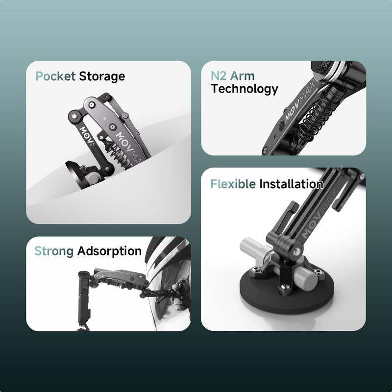 MOVMAX Blade Arm Car Accessories Camera Phone Suction Mount Camera Shock Mount for Phone Camerasfor DJI Pocket 3, Insta 360, and Gopro