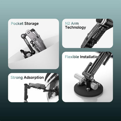 MOVMAX Blade Arm Car Accessories Camera Phone Suction Mount Camera Shock Mount for Phone Camerasfor DJI Pocket 3, Insta 360, and Gopro